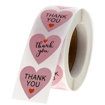 Rožinė Ačiū Lipdukai širdelės formos Sandariklio Etiketės 50-500pcs 1 colio Vestuves Džiaugtis Paketo Raštinės Reikmenys Lipdukai
