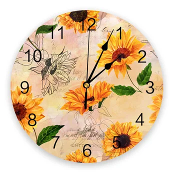 Saulėgrąžų Gėlių Grupių Retro Stiliaus Sieninis Laikrodis Modernus Dizainas Kambarį Dekoro Sieninis Laikrodis Namie Decore Sienos Skaitmeninis Laikrodis