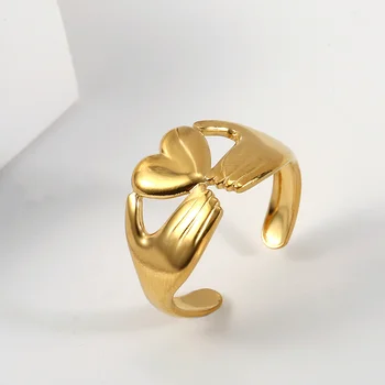 Cazador Nerūdijančio Plieno Papuošalai Rankų Apimti Širdies Moterų Žiedas Aukso Spalvos Reguliuojamo Piršto Žiedai Gimtadienio Motinos Dovaną 2023