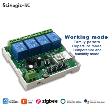 Zigbee 4 kanalų smart WiFi modulis RF433 jungiklis AC/DC 7-32V Alexa, Google 